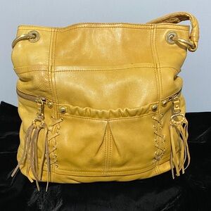 Chic Yellow B Makowsky Hobo Bag with Tassel Accents